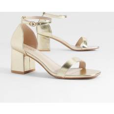 Gold Heels & Pumps boohoo Womens Low Block Metallic Barely There Heels - Gold
