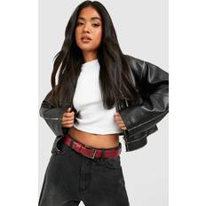 Women Belts boohoo Chunky Buckle Boyfriend Belt - Red