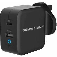 Sumvision 2 port usb-c 65w gan charger uk wall plug qc 3.0 for huawei iphone ipad macbook