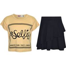 11-12 Years, New #Selfie Stone Girls Tops Kids Love Paris NYC #SELFIE Crop Top & Double Layer Skater Skirt 7-13 Multicoloured 11-12yrs