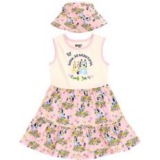 Accessories Bluey Bingo Floral Big Girls Dress and Bucket Sun Hat Pink 10-12