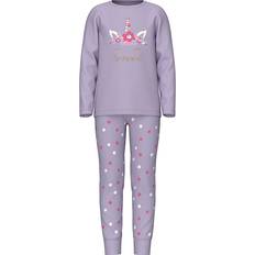 Elastan Nachtwäsche Name It Long Sleeved Nightset - Pastel Lilac