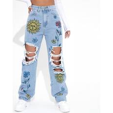 Florals Jeans Shein Floral High Waist Straight Leg Jeans