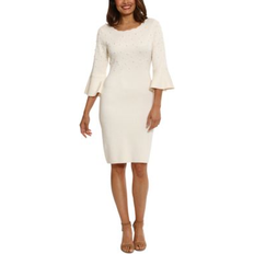 London Times Women's Crewneck Flared-Sleeve Sheath Dress Ivory