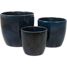 Blue Pots Romimex Set of Planters Romimex Blue Porcelain Pieces