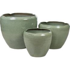 Pots, Plants & Cultivation Romimex Set of Planters Romimex Green Porcelain Pieces