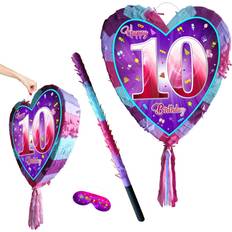 Piñatas Tenth Birthday heart pinata with stick 10th Piñata girls Party theme