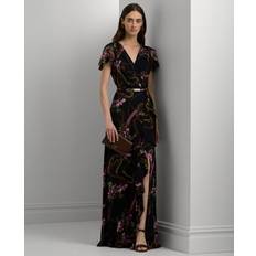 Polo Ralph Lauren Dresses Polo Ralph Lauren Women's Belted Floral Flutter-Sleeve Gown Navy Multi