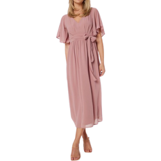 Bubbleroom Butterfly Sleeve Midi Dress - Dusty Pink