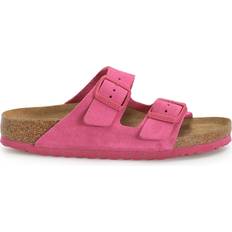 Birkenstock Arizona Suede Leather Unisex Slide Sandals Fuchsia Tulip Women Men x Narrow