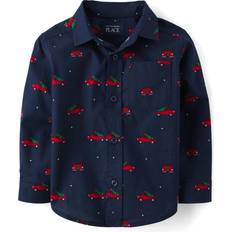 The Children's Place 18-24M Shirts The Children's Place Baby And Toddler Boys Christmas Truck Poplin Button Up Shirt 9-12 Tidal 100% Cotton