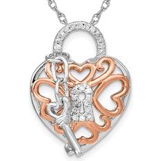 Charms & Pendants Harmony Sterling Silver Key & Heart Lock Pendant Necklace with Chain and Diamonds