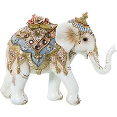 Plastic Figurines Alexandra House Living White Golden Elephant Figurine