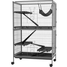 Pawhut 50" Rolling Small Animal Cage with Hammock 4 Doors Removable Tray