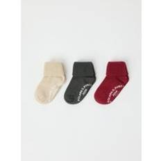 Organic Cotton Socks Polarn O. Pyret Three Pack Antislip Kids Socks Red 6-8y x