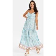 Liquorish Light Blue Floral Cami Maxi Dress with Contrast Hem Multi