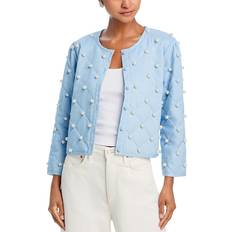 Aqua Jackets Aqua Faux Pearl Embellished Quilted Jacket 100% Exclusive Chambray