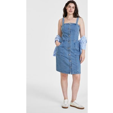 XS Dresses On 34th Women's Denim Pinafore Dress, Created for Macy's Pop Wash