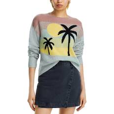 Aqua Sweaters Aqua Cashmere Palm Tree Intarsia Crewneck 100% Exclusive Light Grey