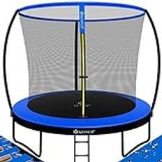 Trampolines Kesser Studsmatta Ø 244 cm, TÜV Rheinland GS-certifierad, trädgårdsstudsmatta för barn upp till 150 kg, komplett set med skyddsnät, stege, kantskydd och tillbehör