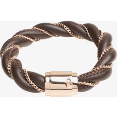 Rose Gold Plated Silver Chain Brown Leather Bracelet ELBR91320B195
