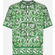 Dolce & Gabbana Green Tops Dolce & Gabbana Cotton T-shirt With Majolica Print Man T-shirts And Polos Print