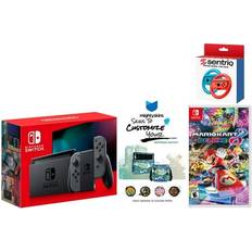 Nintendo Switch Gray Console + Mario Kart 8 Deluxe + Sentriq Racing Wheels + MightySkins Custom Code Japan