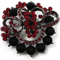 Black Brooches Avalaya Red & jet-black diamante corsage brooch black tone