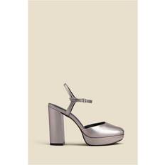Sosandar Womens Cici Pewter Leather Platform Block Heel Grey