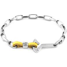 Yellow Bracelets Anchor & Crew Frigate Silver and Flat Leather Bracelet Yellow 21cm