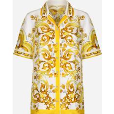 Donna - Giallo Camicie Dolce & Gabbana Short-sleeved Silk Twill Shirt With Majolica Print Woman Shirts And Tops Print