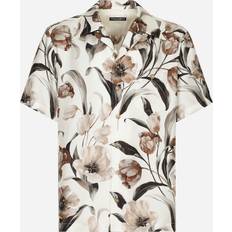 Dolce & Gabbana Beige Shirts Dolce & Gabbana Silk Hawaiian Shirt With Tulip Print Man Shirts Print