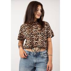 Noisy May Alena O Neck Semicrop Natural Leo T-Shirt Braun