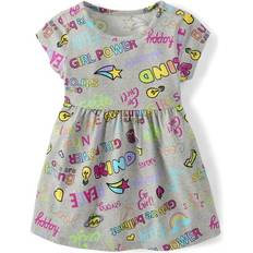 9-12M - Girls Dresses Children's Clothing The Children's Place Toddler Girls Rainbow Girl Power Everyday Dress 18-24 H/t Mist Cotton/Polyester