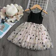 Gold Skirts Children's Clothing Piuwrlz Sold by: piuwrlz Kids Clothing, piuwrlz Single Piece Short Skirt for Kid Girls Mesh Yarn Flower Sling Skirts Printed Single Piece Dress Gold 4Year