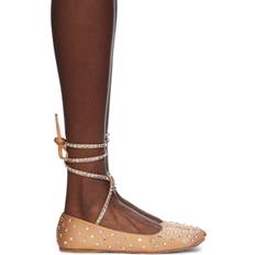 Beige Ballerinas on sale Amina Muaddi Ane Crystal Lace Up Ballerina Flats - Beige