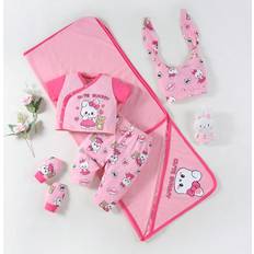 Other Sets Shein Baby Girls Cute Cat Printed Long Pants Top Hat Gloves And Swaddle Five Piece Set Gift Box