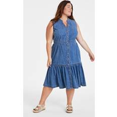 Denim Dresses On 34th Trendy Plus Denim Tiered Midi Dress, Created for Macy's Rays 4X