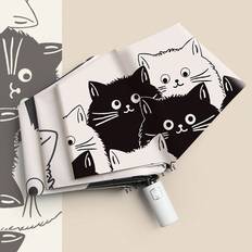 Umbrellas Shein Fully Automatic Cartoon Cat Pattern Umbrella Windproof UV Protection Sunscreen Travel Umbrella pc