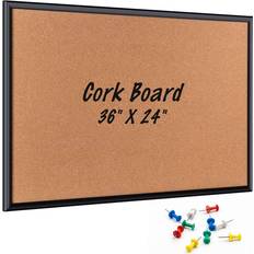 Brown Presentation Boards Orientools 36" framed cork board for walls, bulletin board with 10 push...