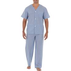 Sleepwear Fruit of the Loom Men's Broadcloth Short Sleeve Top and Pants Pajama Set, Blue Stripe, 5X