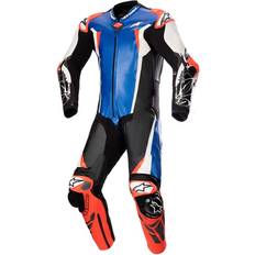 Blåa Motorcykelställ Alpinestars Racing Absolute V2 PC Läder MC-Skinnställ Metallic Blå-Svart-Vit-Rdfl Herr