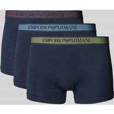 Emporio Armani Men's Underwear Emporio Armani Bodywear Script Stretch-Cotton 3-Pack Boxer Trunks Blue