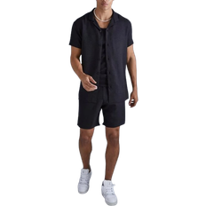 boohooMAN Oversized Linen Shirt And Short Set - Black