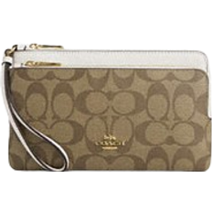 Coach Double Zip Wallet In Signature Canvas - Gold/Khaki/Chalk