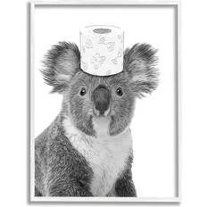 Stupell Industries Koala & Toilet Paper Bathroom White Framed Art 20x16"