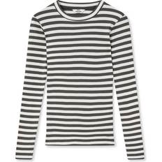 Mads Nørgaard 2x2 Cotton Tuba T-shirt, Grey Pinstripe/White Alys