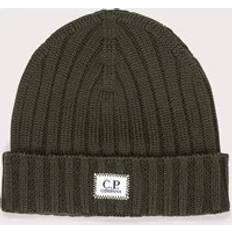 CP COMPANY Men's Extra Fine Merino Wool Logo Beanie Brown/Green ONE