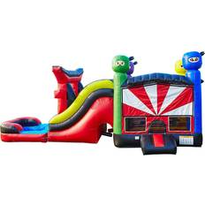 Water Slide JumpOrange Ninja Warrior Bounce House with Slide Combo