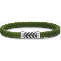 Green - Men Bracelets David Yurman Men's Sterling Silver Chevron Woven Green Rubber Bracelet Green/Silver Medium